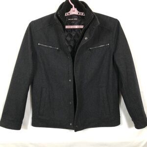 Michael Kors Womens Wool Pea Coat Size Medium Charcoal Zip And Snap Jacket